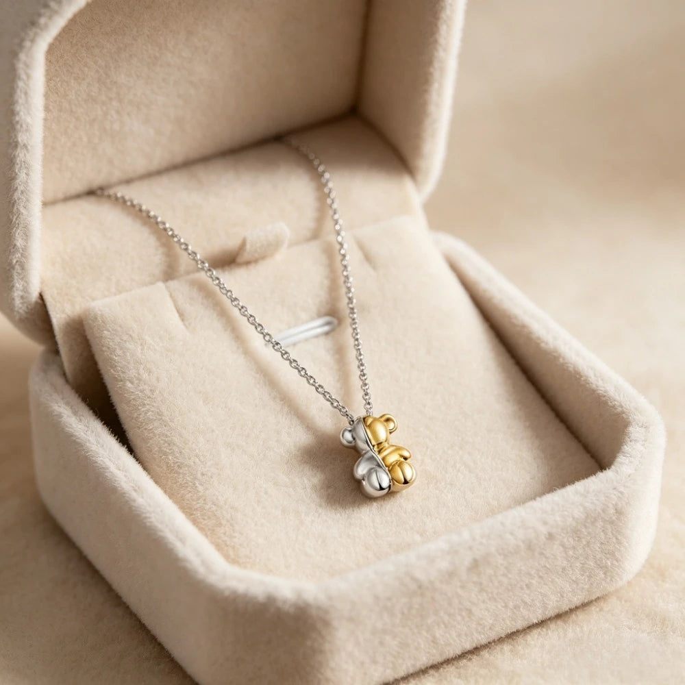 S925 Sterling Silver Fashionable Bear Necklace for Women, Original Boutique Accessory, 11mm \ 16mm Bear Pattern1004098400
