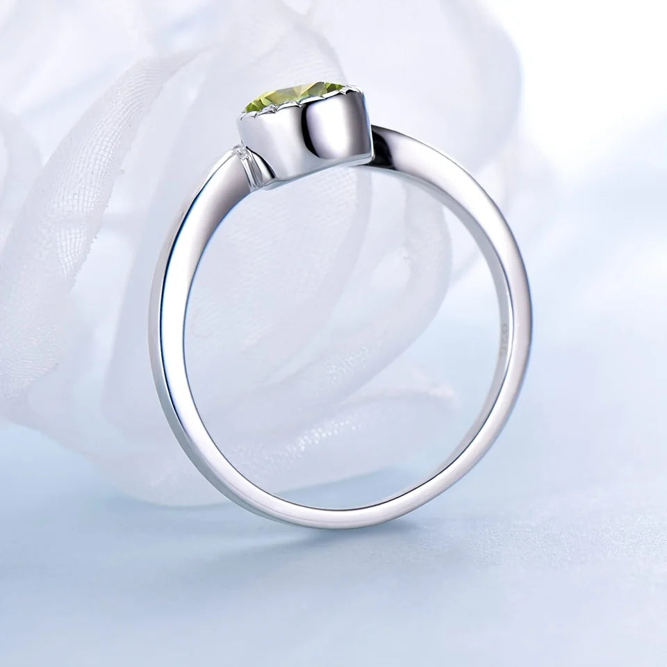 UMCHO 925 Sterling Silver 5MM Round Green Peridot Anniversary Ring Women Party Gift Rings For Women Wedding Fine Jewelry