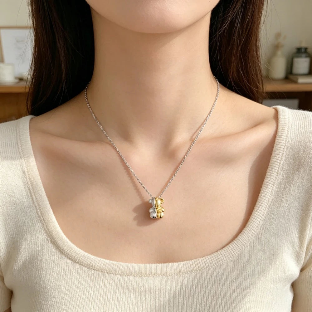 S925 Sterling Silver Fashionable Bear Necklace for Women, Original Boutique Accessory, 11mm \ 16mm Bear Pattern1004098400