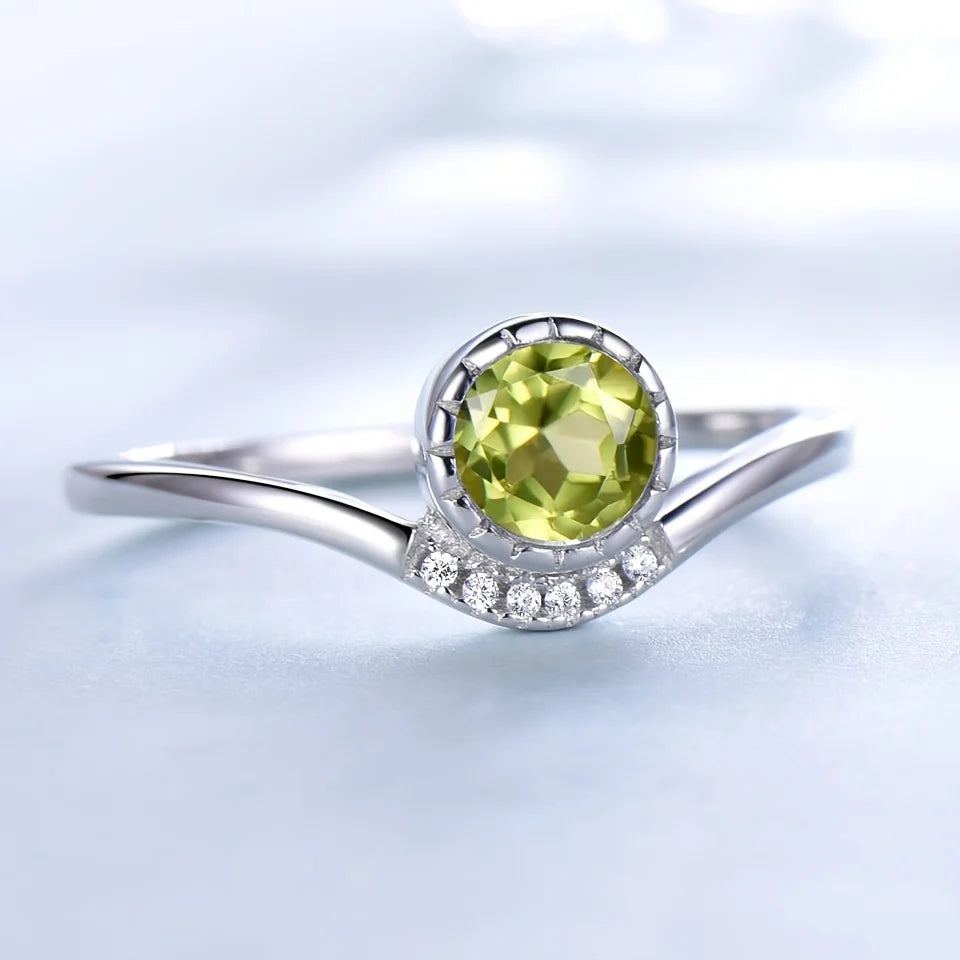 UMCHO 925 Sterling Silver 5MM Round Green Peridot Anniversary Ring Women Party Gift Rings For Women Wedding Fine Jewelry