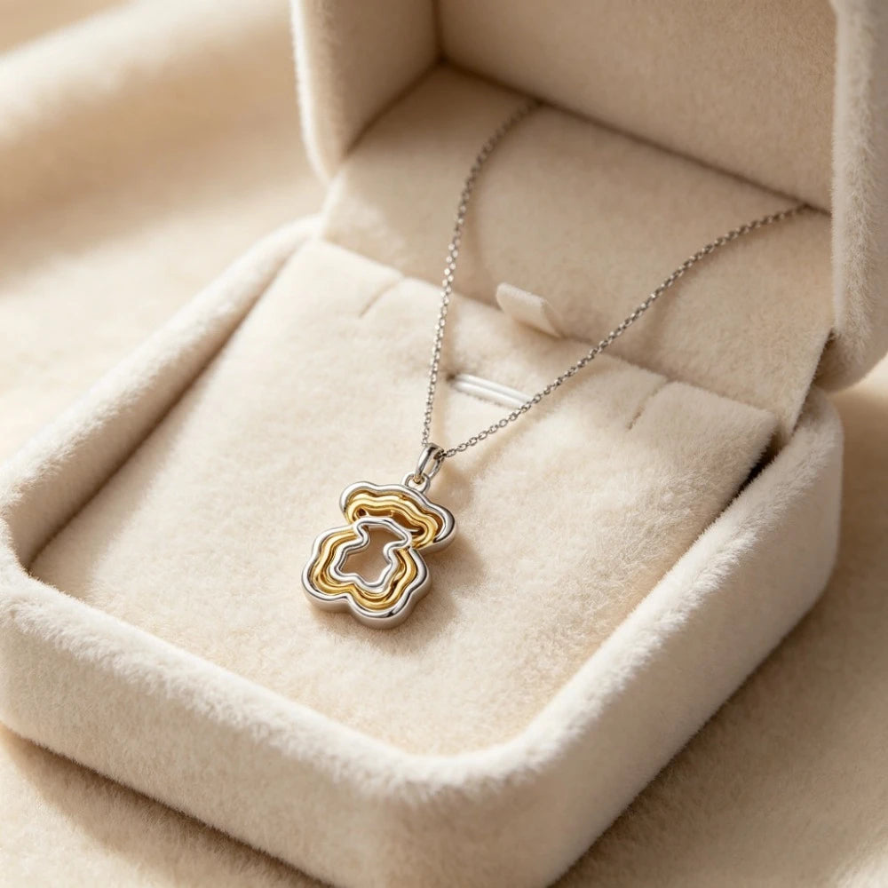 S925 Sterling Silver Fashionable Bear Pendant Necklace for Women, Original Boutique Accessory, 21mm Bear Pattern 311972510